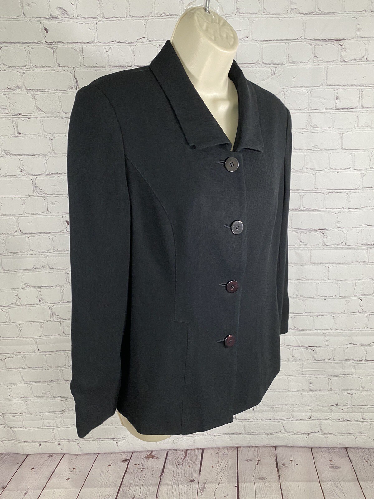 VTG Isabel Ardee Solid Black Collared Button Up L… - image 2