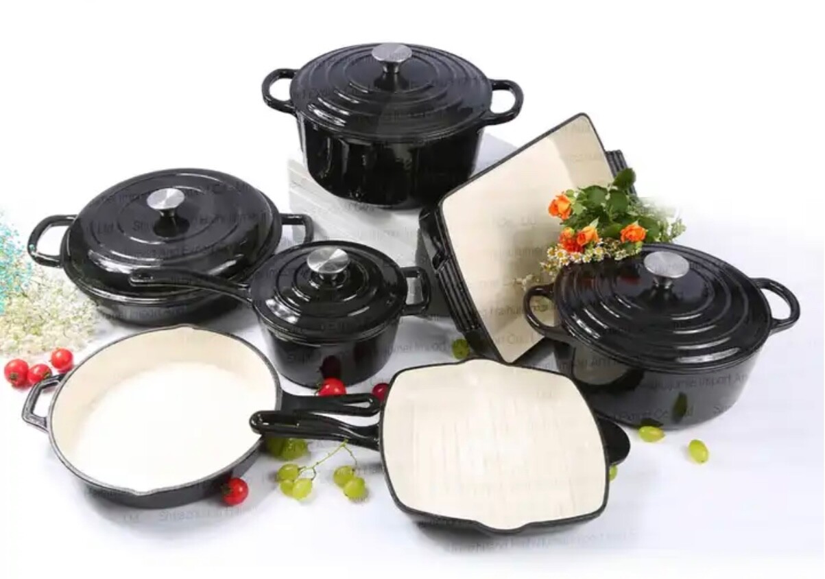 11pc Ceramic Coated Cast Iron Pots and Pans eBay