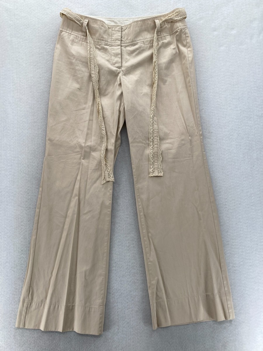 Linen Trousers Natural Beige 90’s～ Anthropologie Elevenses Wide Leg Pants Women's 10 Beige