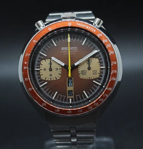 Vintage Seiko 6138-0049 Bullhead chronograph Automatic Wristwatch Japan Fishbone