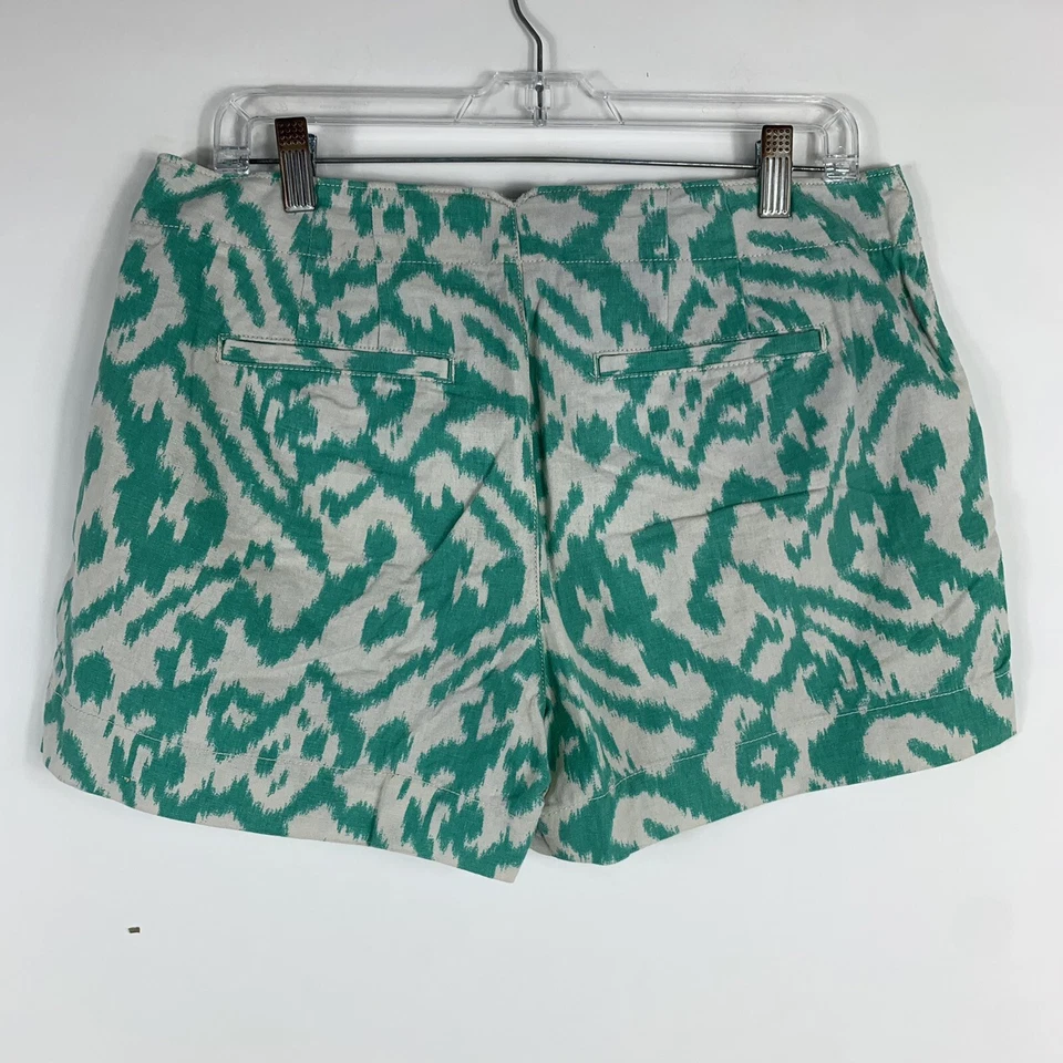 Pantalones Cortos Ann Taylor Loft Talla 6 Verde Azulado Blanco Mezcla de Lino Pantalones Calientes Tiro Medio Foto 2 de 4