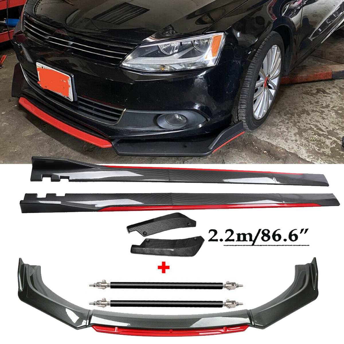 Front Lip Chin Bumper splitter Carbon Fiber Body Side Skirt For VW Volkswagen
