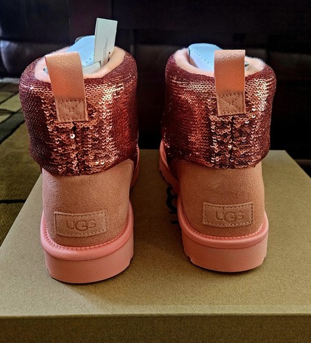 UGG CLASSIC MINI MIRROR BALL STARFISH PINK SEQUIN SUEDE WOMEN'S BOOTS SIZE US 8 - Picture 4 of 8