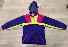 Karhu Vintage 90s Color Block Nylon Windbreaker 3/4 zip Neon Pink Blue Retro M