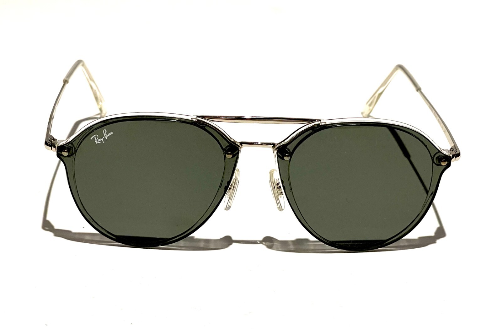 Ray-Ban Blaze Double Bridge RB4292 61mm Silver Frame with Dark Green Lens Stylish Unisex Sunglasses