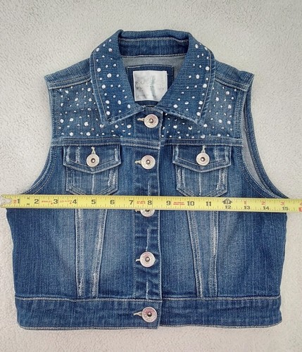 Justice Denim Jacket Girl's Size 12 Blue Sleeveless Pockets Summer Vacation - Picture 7 of 11