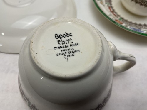 Four Sets Spode CHINESE ROSE Green Trim Cups and Saucers VGC - Picture 5 of 5
