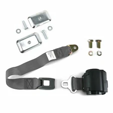 2pt Gray/Grey Standard Buckle Retractable Lap Seat Belt w/ Flat Plate Hardware