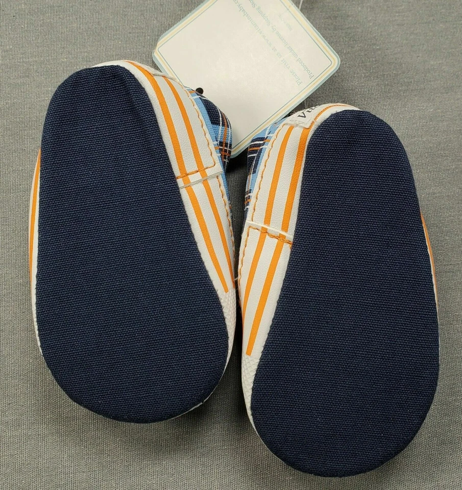 Bebé Niño ¡Nuevo! Zapatos Vitamins Talla 2 Azul y Naranja Suela Suave a Cuadros Foto 2 de 2