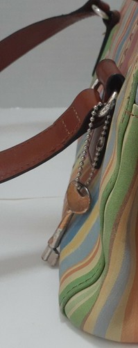 Fossil Y2K Stiped Light Rainbow Color Colorblock Leather Barrel Baguette Handbag - Picture 5 of 12