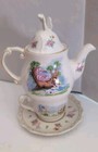 Alice in Wonderland Mad Hatter Cheshire Cat Tea Pot, Cup & Saucer Set Stackable