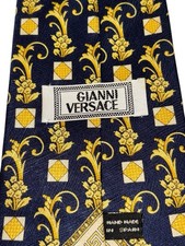 Vintage GIANNI VERSACE Silk Tie Navy Gold Geometric 57  X 4  