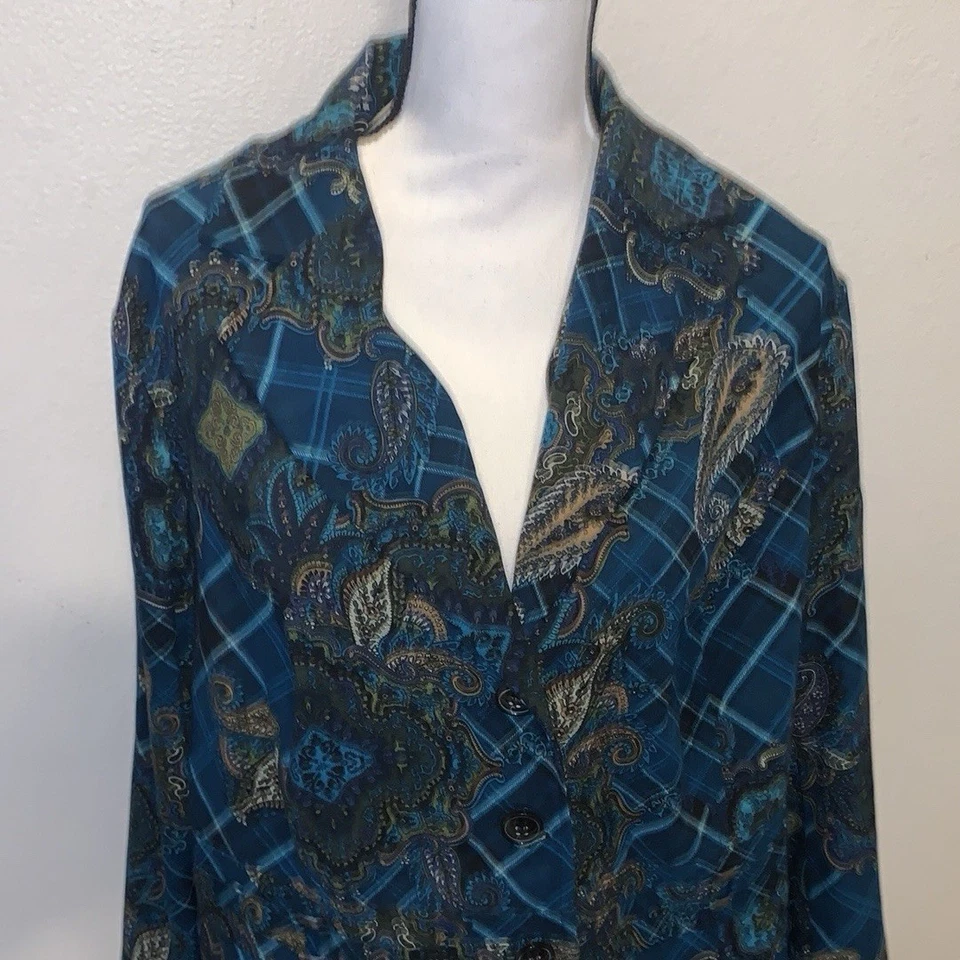 Blazer Pana Notations Mujer 2X Azul Paisley/Botón Cuadros Foto 2 de 4
