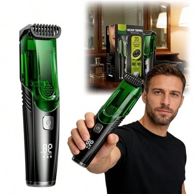 Vacuum Beard Trimmer for Men, Mustache Trimmer with 20 Length and Styles Adju...