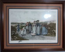 1948 Framed painting "Berry Pickers" by Jennie Brownscombe Etching by Jas S.King