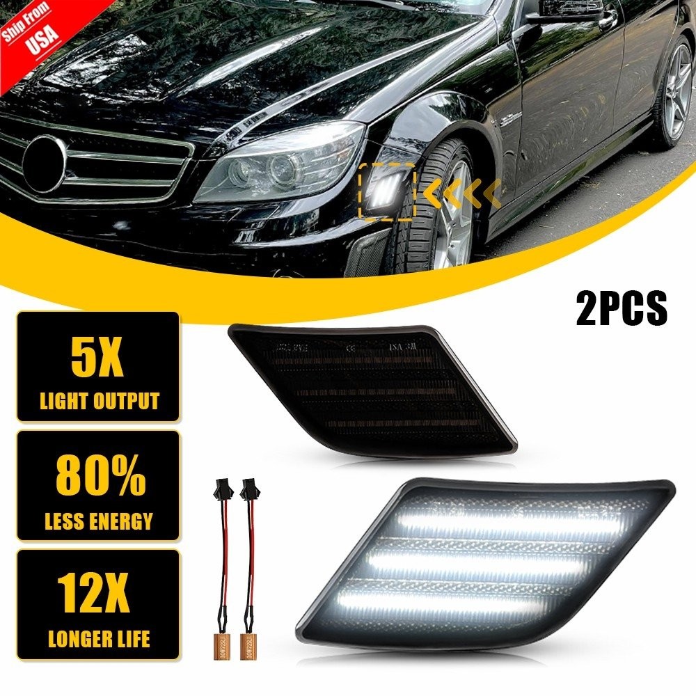 Front Side Marker White LED Lights Lamps For 2008-2011 Benz W204 C250 C300 C350
