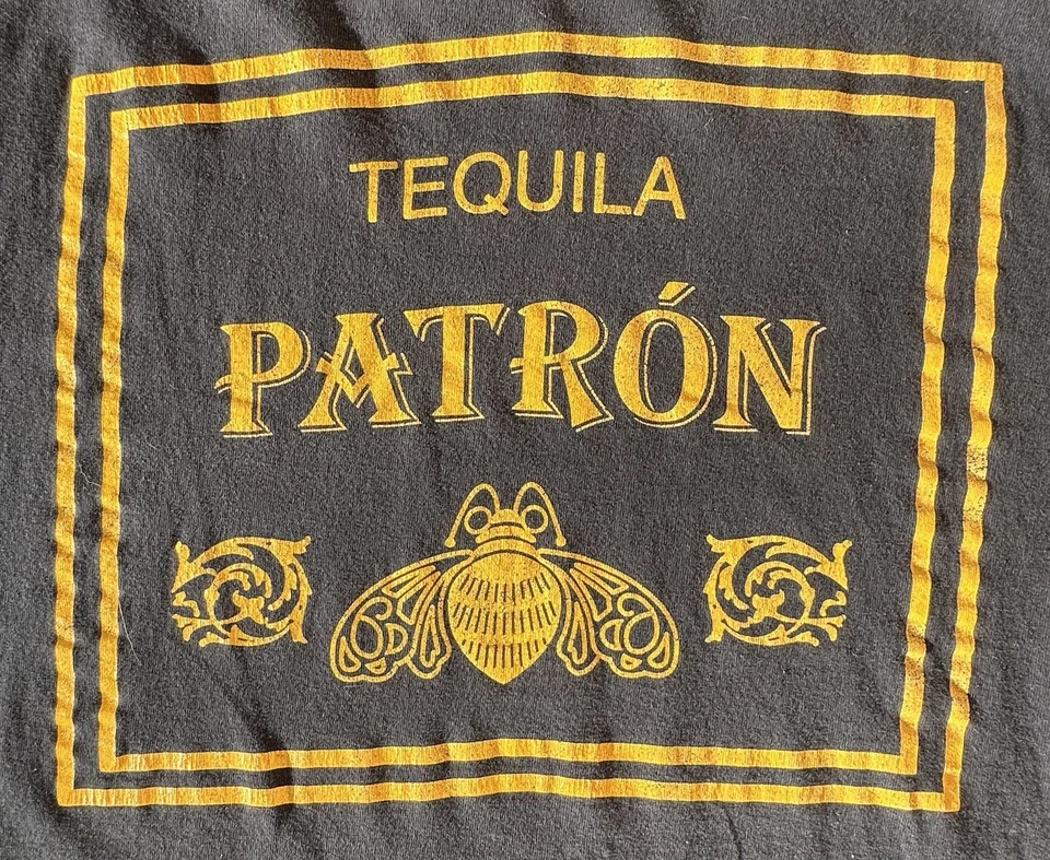 Camiseta masculina vintage década de 1990 ponto único patrono tequila preta e amarela FOTL GG - Imagem 2 de 4