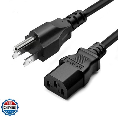 Standard 5ft (1.5m) 10 Amps 125 Volts Black 3 Prong AC Power Cord Cable for E