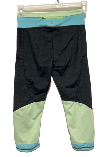 kyodan leggings petite small capri gray blue yellow color block back zip pocket - Picture 2 of 6
