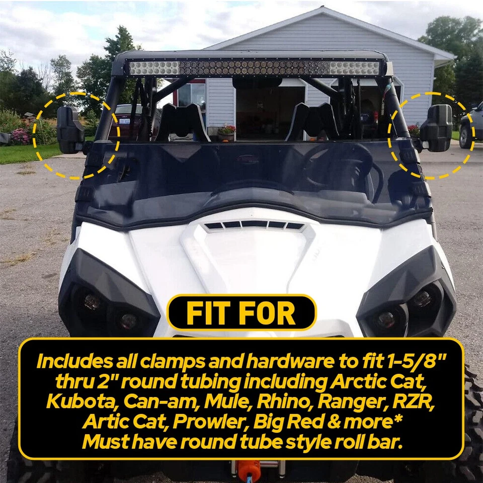UTV Rear Mirrors Side View Set Fits Ranger Polaris RZR XP 570 Crew 800 900 1000 - Image 4 of 4