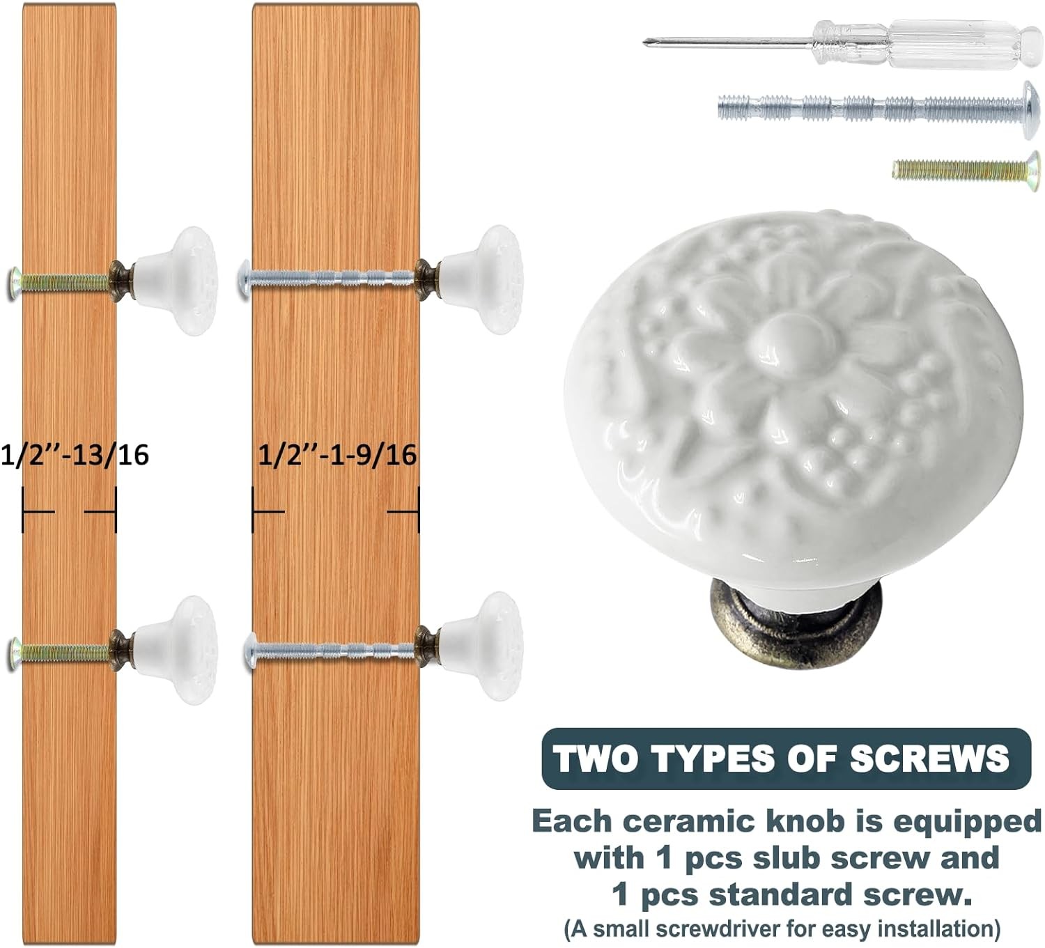 Biaungdo 12 Pcs White Ceramic Kitchen Cabinet Knobs and Pulls, Retro 