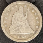 1862 Seated Liberty Quarter Very Fine Condition Full Liberty