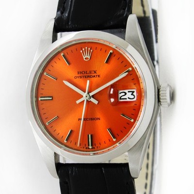 Vintage Rolex Oysterdate Precision Orange Dial 34mm Men Steel Watch Ref 6694