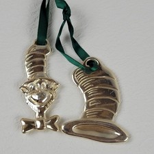 2 Cat in the Hat Dr. Seuss Christmas Ornaments Silver Metal Official Merchandise