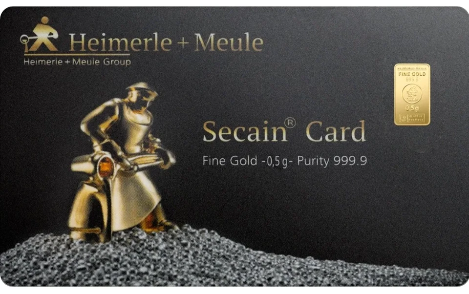 Goldbarren 0,5 Gramm HEIMERLE + MEULE 999,9 1/2 g Gold Secain Card LBMA zertifiz - Bild 1 von 4