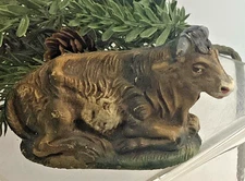 Vintage Nativity Brown Cow Laying Down Composite Manger Figure Made In Italy