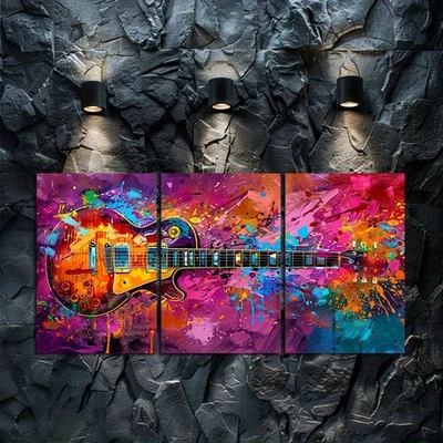 3pcs Oil Painting of a Bold, Unrestrained Guitar Wall Art Canvas Unframed/Framed - Image 1 of 4