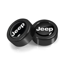Jeep In Black Dome Logo On Black License Plate Frame Screw Covers Jeep In Black Dome Logo On Black License Plate Frame Screw Covers