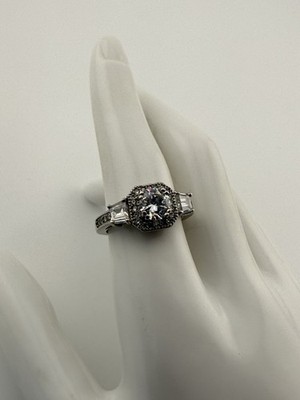 Sterling Silber 925 klar Edelstein Art Deco Stil Kathedrale Ring Größe 8