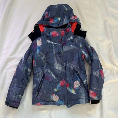 Roxy Girls Feather Pattern Hooded Insulated Snowboard Jacket Blue