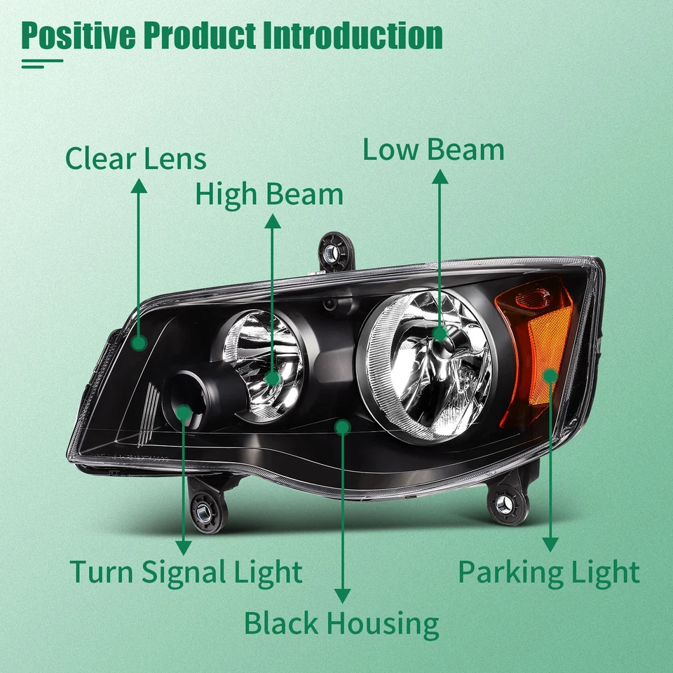 Conjunto de faros para Dodge Grand Caravan 2011-2020 par carcasa faros negros Foto 2 de 4