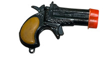Vintage Derringer Pistol Toy Cap Gun Die Cast Keychain Black With Brown Handle