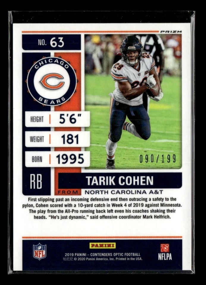 2019 Panini Contenders Optic #63 Tarik Cohen Red #/199 - Image 2 of 2