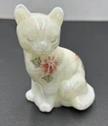 Signed hand-painted Fenton art glass sitting cat figurine Opalescent 3.75” H