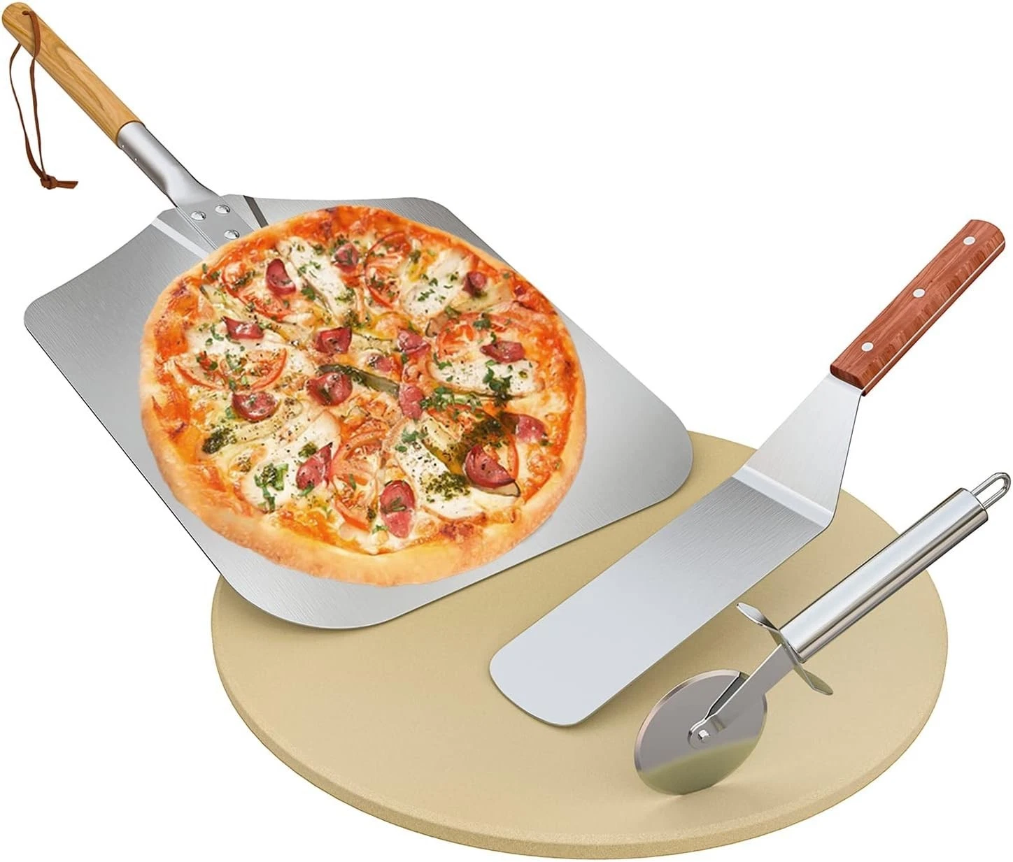 Round Pizza Stone Set Oven & Grill Pizza Grilling Tool Kit Including Baking