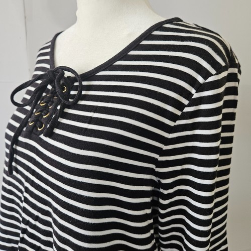 Dressbarn Size L Black White Striped Long-Sleeved Womens Blouse Shirt Top with L - Picture 12 of 21