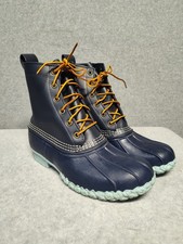 L.L. Bean Boots Womens 9M Tumbled Leather Navy Blue Duck Lace Up Made in USA