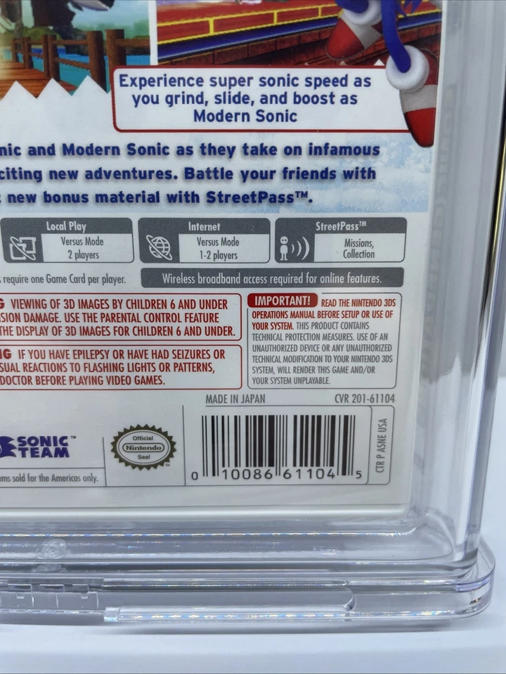 Sonic Generations - Nintendo 3DS - WATA 9.8 A++ Graded Sealed - Image 3 of 3