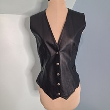 Wilsons Leather Punk Grunge Black Leather Vest Womens Medium Biker Buckle Back
