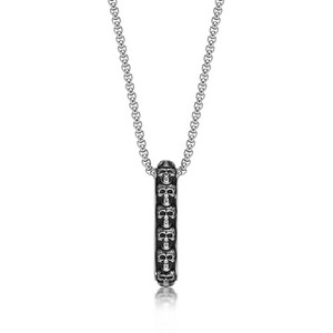 Stainless Steel Antique Finish Skull Pendant For Men - 24 Inch Round Box Chain