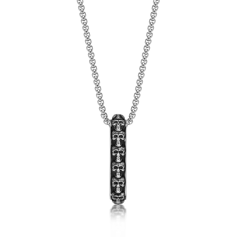 Stainless Steel Antique Finish Skull Pendant For Men - 24 Inch Round Box Chain