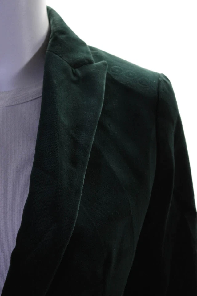 Blazer J Crew Mujer Algodón Terciopelo Cuello Texturizado Botón Verde Talla 00 Foto 2 de 4