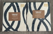 West Elm Scribble Lattice Printed Curtain Midnight Panel Set of 2 48" x 96"