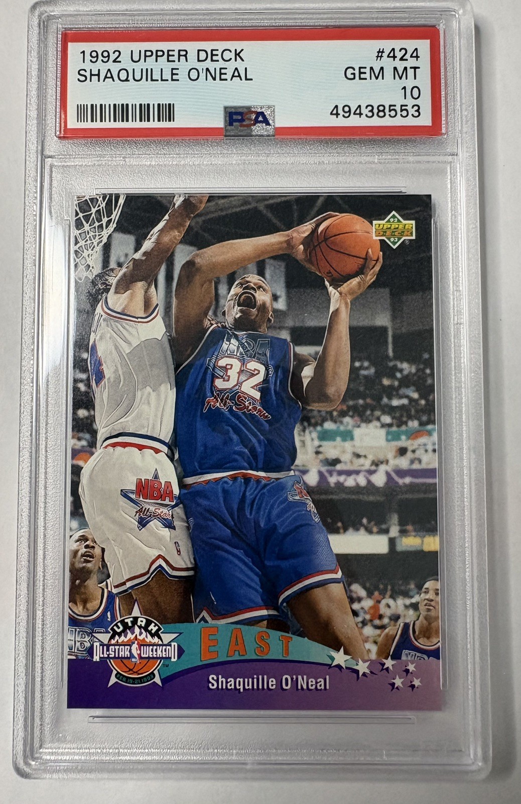 1992-93 Upper Deck Shaquille O'Neal Rookie RC All-Star #424 Magic PSA 10 view 2