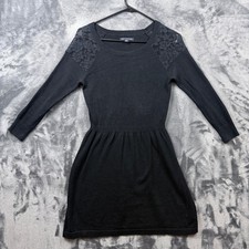 American Eagle Sweater Dress Womens S Black Lace Shoulder Long Sleeve Mini Knit