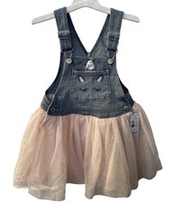 OshKosh B gosh Girls Denim Overall Dress 3T Pink Tulle Skirt Unicorn